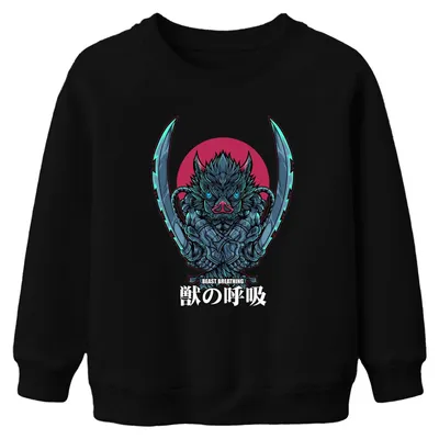 Produktbild von Beast Breathing Samurai Schwert Wildschwein Maske Kinder Sweatshirt Pullover, Schwarz, 128