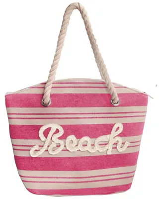 Produktbild von Robin Ruth Strandtasche Luida gestreift mit Schriftzug Beach - Umhängetasche Schultertasche in Fuchsia