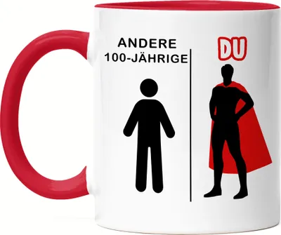 Produktbild von Andere 100-Jährige Du Tasse Rot  Geburtstagsgeschenk zum 100. Lustige Geschenkidee Superheld