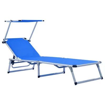 Produktbild von vidaXL Klappbare Sonnenliegen mit Dach 2 Stk. Aluminium Textilene Blau