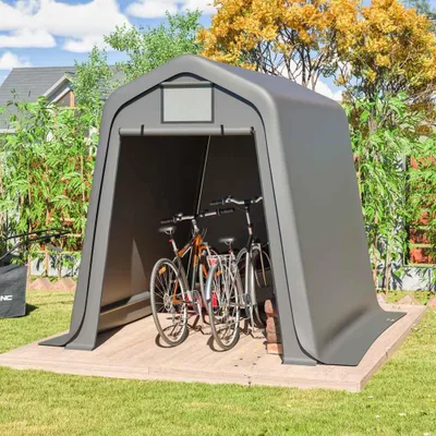 Produktbild von AIORBER Aufbewahrungsschuppen 245x183x217 cm Geräteschuppen Fahrradgarage Garagenzelt wetterfest PE mit Rollos UV-beständig windfest Grau