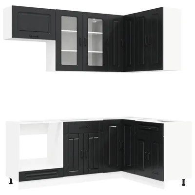 Produktbild von vidaXL Kücheneinheit KALMAR 8 stk. Schwarz Holzwerkstoff