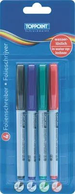 Produktbild von 4 Folienschreiber je 1x blau schwarz rot grün löslich