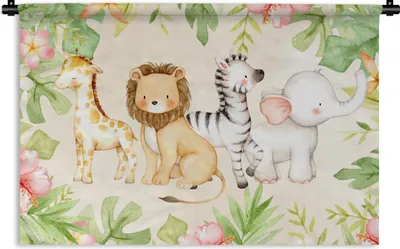 Produktbild von MuchoWow® Wandteppich Wandbehang Dschungel - Tiere - Blumen - Pflanzen 90x60 cm Tapisserie Dekoration Wandtuch - Wandskulpturen - Bildteppich