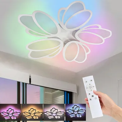 Produktbild von 60W Tulpenform LED Deckenleuchte mit RGB Farbwechsel Lamp, Dimmbar mit Fernbedienung, Modern Deckenlampe für Schlafzimmer Kinderzimmer Wohnzimmer