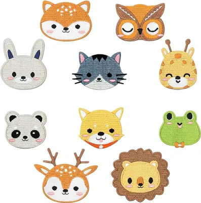 Produktbild von Bügelbilder für Kinder - 10-teiliges Set mit Tiermotiven - Applikationen zum Aufbügeln und Nähen für Kleidung und Textilien