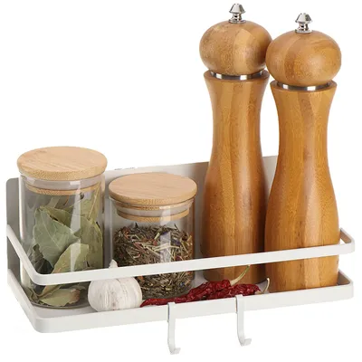 Productafbeelding van Magnetisch koelkastrek met 2 haken, magnetisch kruidenrek van metaal, organizer met een maximale draagkracht van 6 kg (1 stuk - wit)