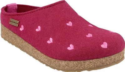 Produktbild von Haflinger Damen Pantoffel Schurwolle Herz Stickerei Grizzly Cuoricini 741031, Größe:42 EU, Farbe:Rot