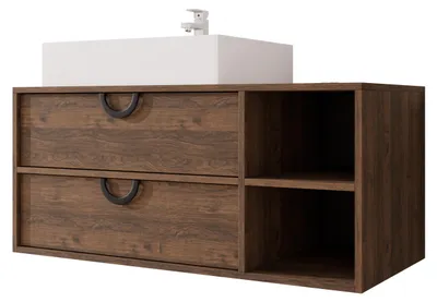 Produktbild von MIRJAN24 Waschbeckenschrank 14 mit Waschbecken, mit Siphon, mit zwei Schubladen (Farbe: Nuss Warmia), KI-generiertes Bild