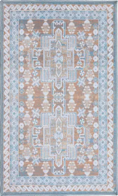 Produktbild von Teppich Wohnzimmer Schlafzimmer - 60x100 cm - Kurzflor - Waschbar - Anti-Rutsch Rückseite - Beige Läufer