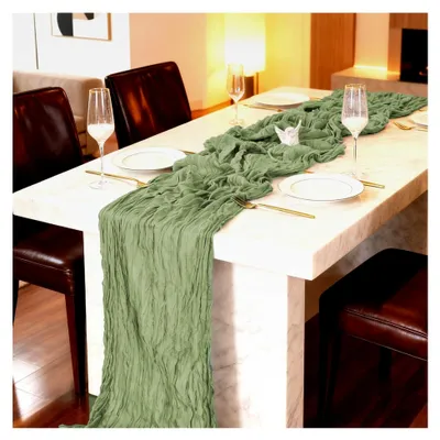 Produktbild von Tischläufer, Salbeigrün Käsetuch-Gaze, 90 x 300 cm, Boho-Dekor für Hochzeit, Party, Babyparty, Brautparty, Geburtstag, Tischdekoration