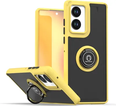 Produktbild von Hülle für Motorola Edge (2024) 5G Matte Transluzent TPU Stoßfest Schutzhülle mit Ring Halter Ständer Gelb