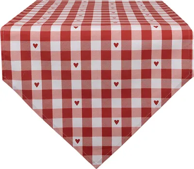 Produktbild von Clayre & Eef Tischläufer 50x160 cm Rot Weiß Baumwolle Herzen Karos