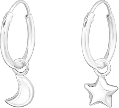 Produktbild von Creolen Ohrringe 925 Sterling Silber mit Mond und Stern
