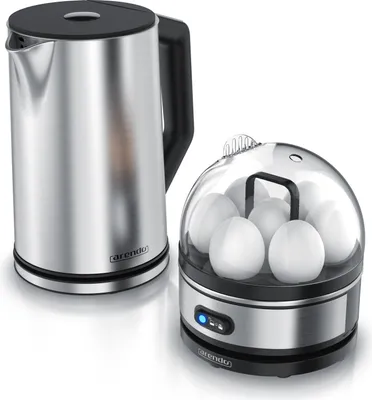 Produktbild von Arendo 2-teiliges Frühstücksset, 7er Eierkocher SEVENCOOK, Edelstahl Wasserkocher 1,5L, Silber