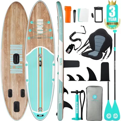 Productafbeelding van Paddleboard, 320 cm, draagvermogen 200 kg, kleur: "Cool Mint Wood", met stabilisatieflipper