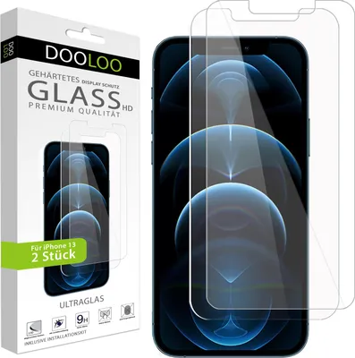 Produktbild von 2er Pack Panzerglas iPhone 13 9H Panzerfolie Schutzglasfolie Displayschutzglas Echt Glas Schutz Folie Display Glasfolie