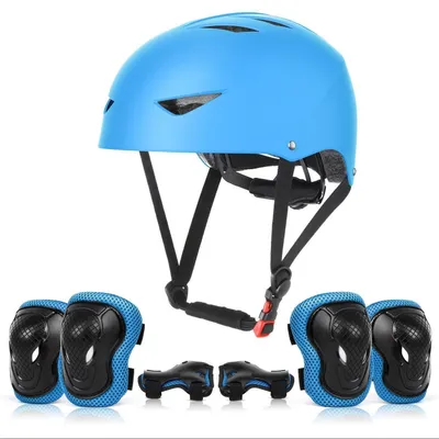 Zdjęcie produktu dla Kask dla dzieci do jazdy na rolkach, zestaw z ochraniaczami, niebieski, obwód głowy 54-58 cm