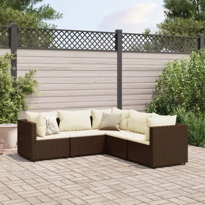 Produktbild von 5-tlg. Garten-Lounge-Set mit Kissen Braun Poly Rattan - Gartenmöbelgarnituren 3308121