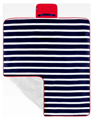 Produktbild von Faltbare Picknickdecke aus Fleece mit wasserdichter Unterseite, blau gestreift, 2 x 135 x 120 cm