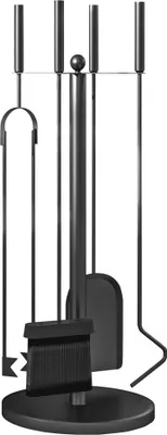 Produktbild von Kaminbesteck Set 5-teilig Kaminzubehör mit Schaufel – Besen – Zange – Schürhaken und Ständer – Kamingarnitur – Metall – Schwarz