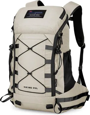 Imagen del producto de Mochila de senderismo Unyqoos® de 35 litros – mochila ligera para trekking y viajes (30x18x50 cm, 0,8 kg). Fabricada en poliéster, con funda impermeable, cremalleras YKK y sistema MOLLE