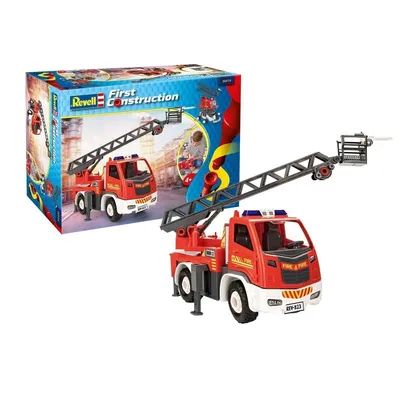 Produktbild von Revell First Construction Feuerwehrauto Leiterwagen, Feuerwehr Auto, Modellbausatz für Kinder, 74 Teile, ab 4 Jahre, 00914