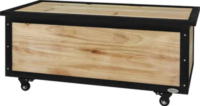Produktbild von Garten-Aufbewahrungsbox, 121 Liter, 2 Räder, wetterfest, Metallscharniere, Naturholz, 100x50x43 cm