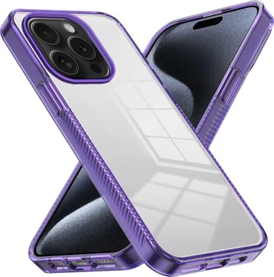 Produktbild von Hülle für iPhone 15 Pro Rutschfest Kristallklare Stoßfeste TPU Bumper Handyhülle Lila