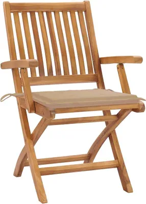Produktbild von vidaXL Klappstühle, 2 Stück, mit beigen Kissen, aus massivem Teakholz