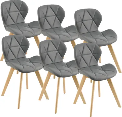 Produktbild von Jedálenská stolička Älmhult Sada 6 stoličiek 81x57 cm z umelej kože z bukového dreva Stolička do obývačky Kuchynská stolička sivá