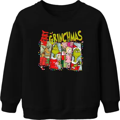 Immagine prodotto di Merry Grinchmas Natale Grinch divertente regalo famiglia retrò unisex bambini felpa maglione, nero, 104
