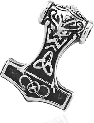 Produktbild von Anhänger Thors Hammer Wikinger Keltisch Edelstahl Halskette Lederkette Kugelkette Gothic Herren Damen silber-nur-anhänger