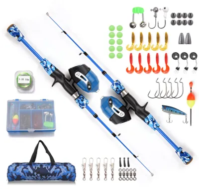 Produktbild von Angelrute und Rolle fš¹r Kinder, komplettes Set, 1,2 m Teleskop-Casting-Rute mit Spincast-Rolle und Haken, K?der, Wirbel, Tragetasche