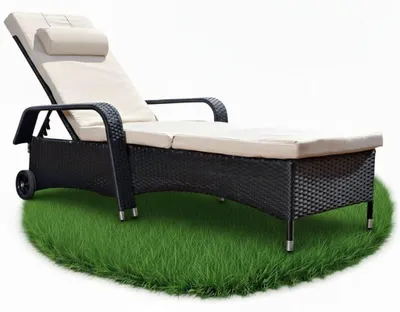 Produktbild von Rattan Liegestuhl mit Rädern, Verstellbare Rückenlehne für den Garten