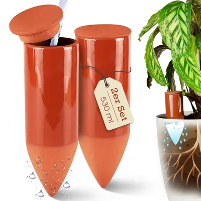 Produktbild von Bewässerungskegel 530 ml, 2er-Set, Terracotta, für Zimmerpflanzen