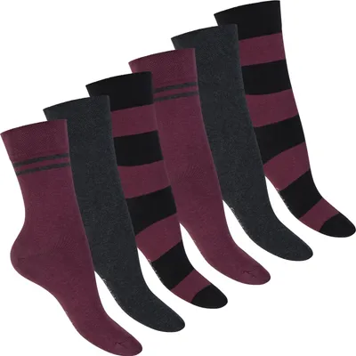 Produktbild von Footstar Damen Herren Ringel Socken (6 Paar) - Bordeaux 35-38