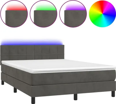 Produktbild von vidaXL Boxspringbett mit Matratze & LED Dunkelgrau 140x190 cm Samt