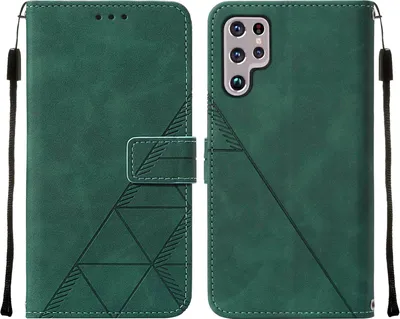 Produktbild von Galaxy S23 Ultra Hülle, Schlank Prägung Flip Leder Kartenfächer Schutzhülle mit Ständer für Samsung Galaxy S23 Ultra Grün