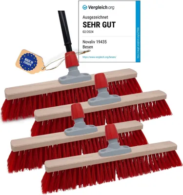 Produktbild von Novaliv 4x Straßenbesen 60 cm  I  mit Stiel I Elaston rot I Teleskopstiel I Besen für draußen I Industriebesen Gartenbesen Schneebesen Allzweckbesen
