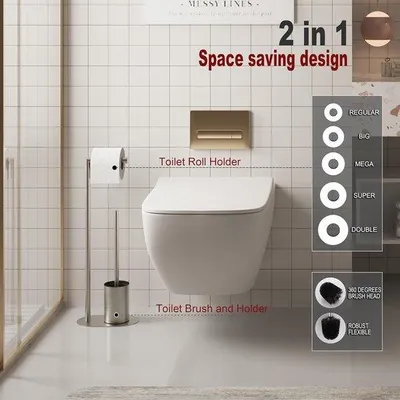 Immagine prodotto di Set da bagno, acciaio inossidabile, spazzolato, con portarotolo