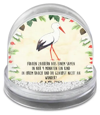 Produktbild von Mr. & Mrs. Panda Weihnachts Schneekugel Storch - Naturpapier - Geschenk, Schwangerschaft, glitzerkugel, Weihnachten, Lustige Sprüche, dekoartikel, schnee kugel, Baby