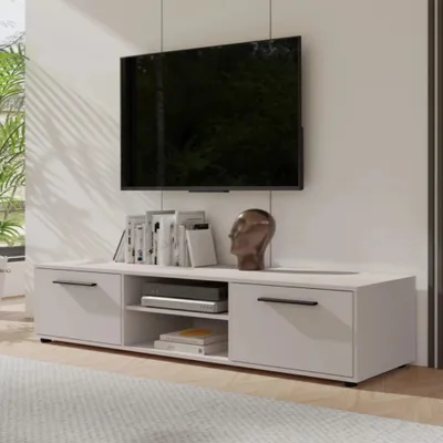 Obrázok produktu pre Modena TV lowboard 190 cm - moderný TV podstavec s úložnými skrinkami a otvorenými priehradkami, funkčný kus nábytku do obývacích izieb a TV kútov (kašmír)