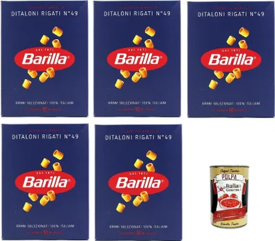 Produktbild von 5x Pasta Barilla Ditaloni rigati Nr. 49 italienisch Nudeln 500 g pack + Italian Gourmet polpa 400g