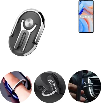 Produktbild von K-S-Trade 3in1 Smartphone-Ring Handy-Ring kompatibel mit Oppo K7x Fingerhalterung  Handyring Tischständer Lüftungsgitter-Halterung Tisch Ständer