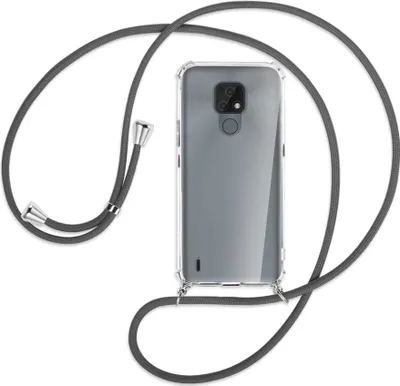 Produktbild von Handykette Backcover-Schutzhülle mit Band (Metall silberfarben) für Motorola Moto E7 - dunkelgrau