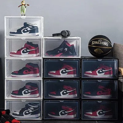 Image de Famanu : Boîte de rangement pour chaussures - Organisateur de chaussures - Rangement à chaussures - Boîte à chaussures en plastique empilable - Noir