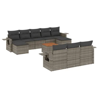 Produktbild von 11-tlg. Garten-Sofagarnitur mit Kissen Grau Poly Rattan