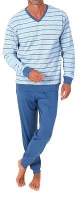 Produktbild von Normann Herren langarm Schlafanzug mit Bündchen – Pyjama in eleganter Streifenoptik ; hellblau , 56