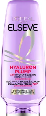 A product shot of a L'Oréal Elseve Hyaluron Plump conditioner bottle.